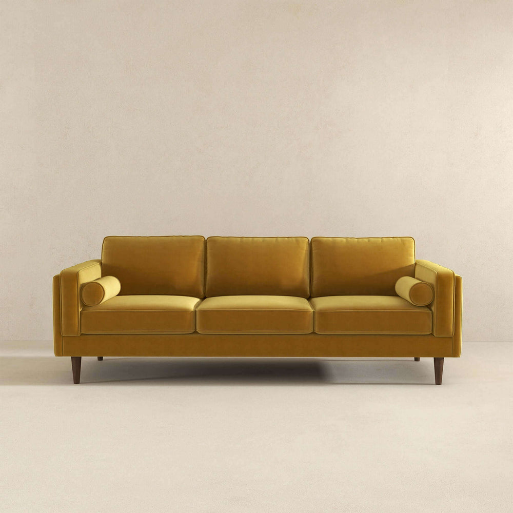 Amber Mid Century Modern Yellow Luxury Modern Velvet Sofa Image 2