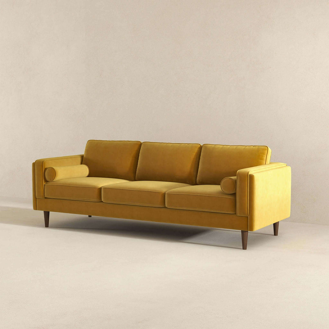 Amber Mid Century Modern Yellow Luxury Modern Velvet Sofa Image 3