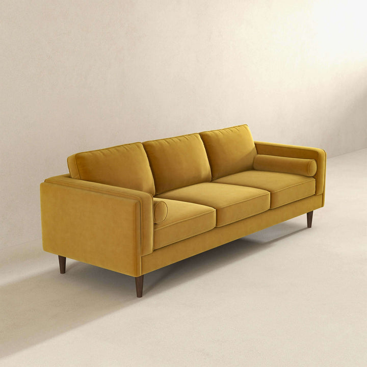 Amber Mid Century Modern Yellow Luxury Modern Velvet Sofa Image 4