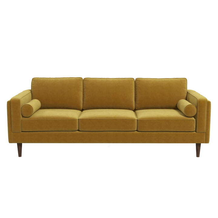 Amber Mid Century Modern Yellow Luxury Modern Velvet Sofa Image 6