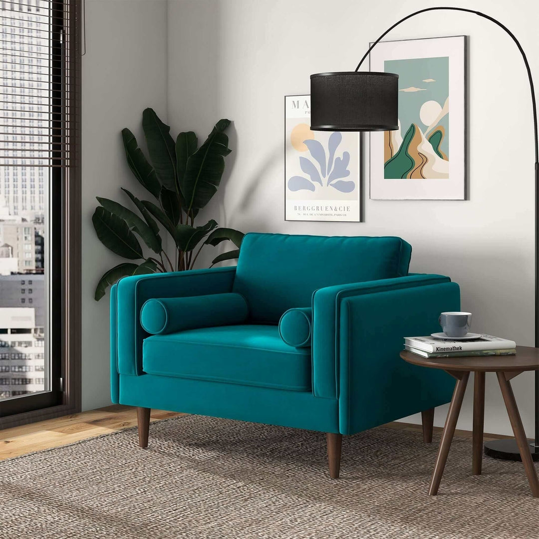 Amber Teal Velvet Lounge Chair Image 2