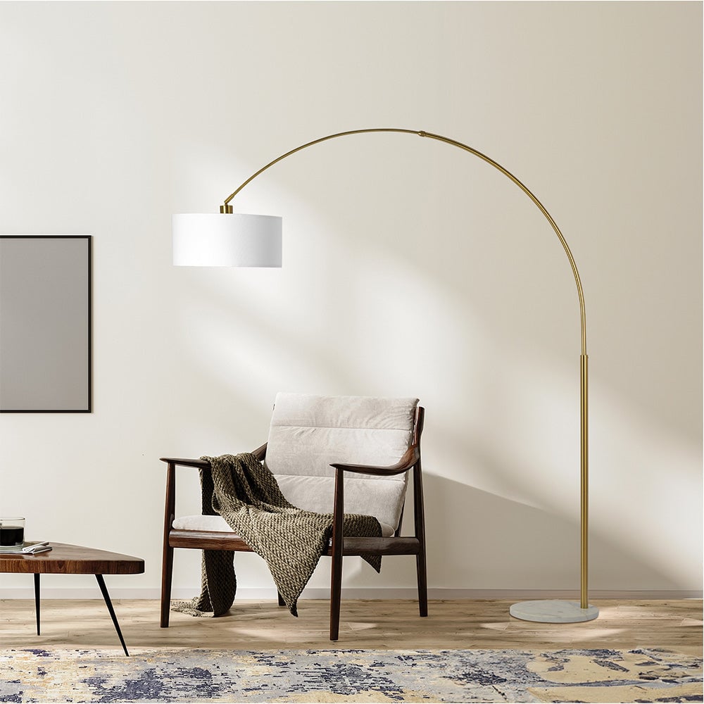 Ambient Arch Gold Brass Floor Lamp with Large Linen Shade Image 2