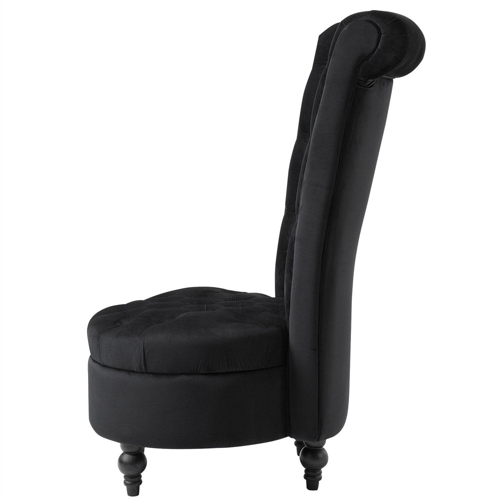 Black Tufted High Back Plush Velvet Upholstered Accent Low Profile Chair Image 2