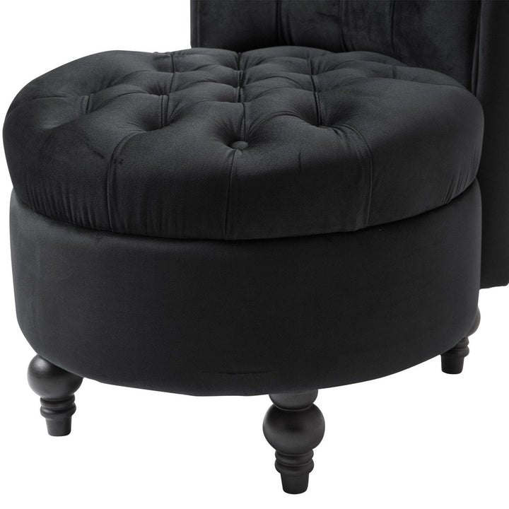 Black Tufted High Back Plush Velvet Upholstered Accent Low Profile Chair Image 4