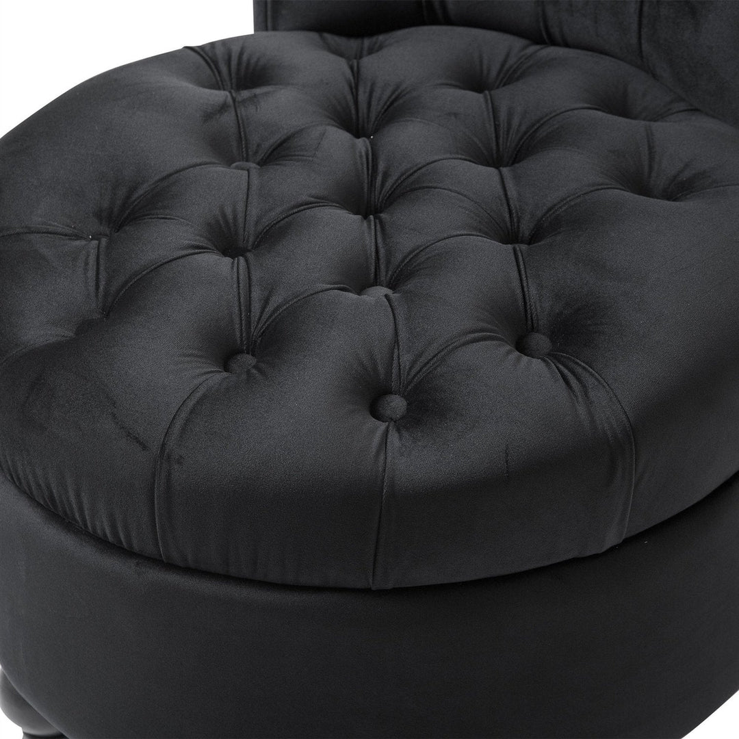 Black Tufted High Back Plush Velvet Upholstered Accent Low Profile Chair Image 5