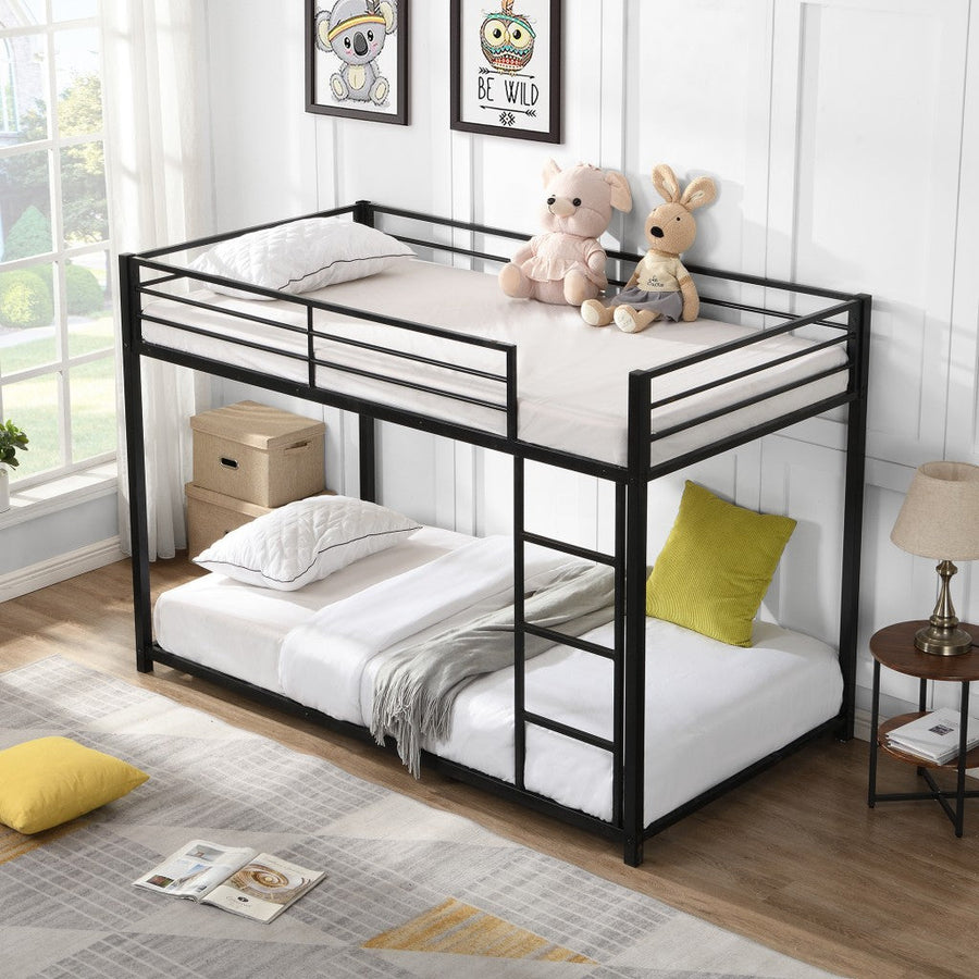 Black Twin Over Twin Metal Low Bunk Bed Image 1