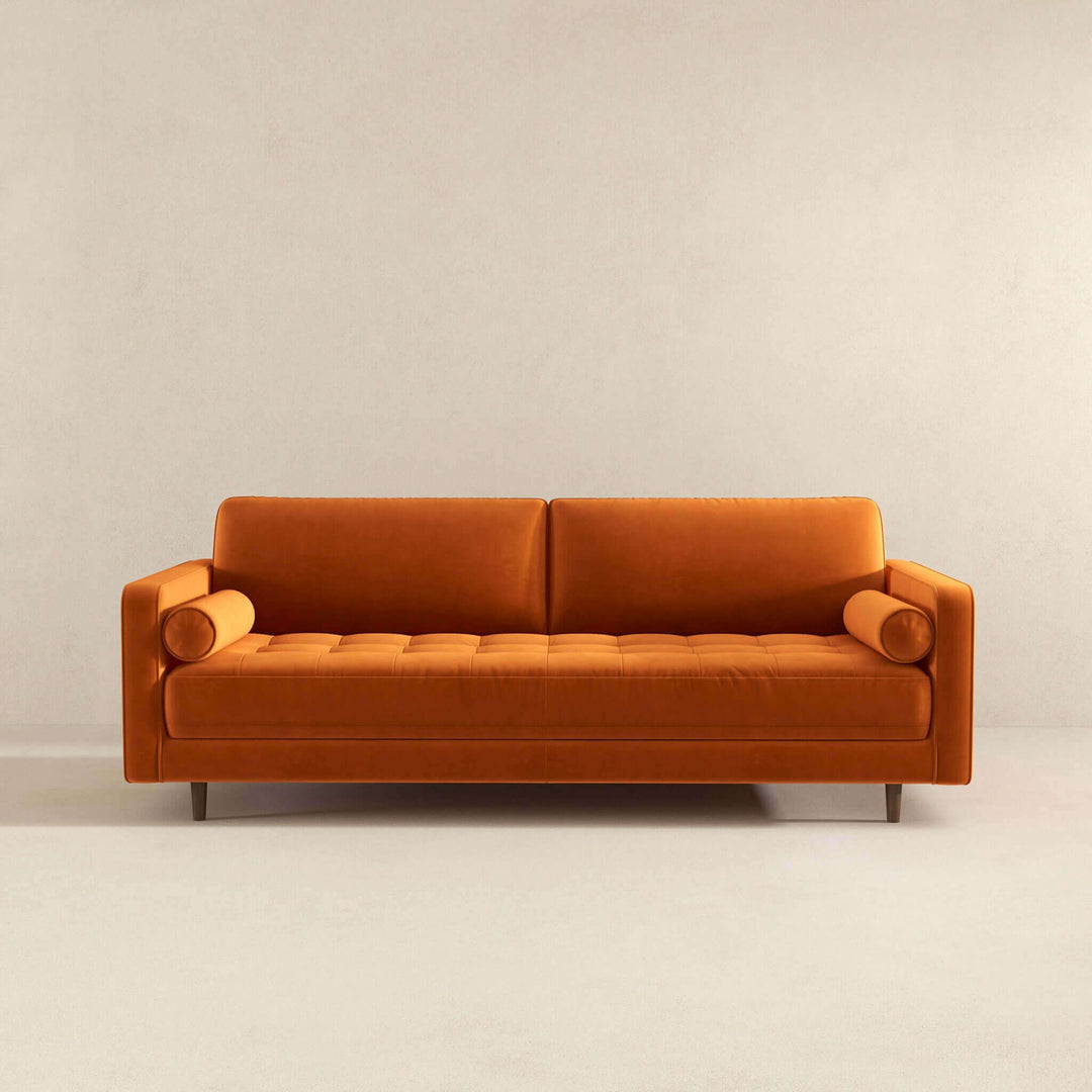 Anthony Burnt Orange Pillow Back Velvet Sofa Image 3