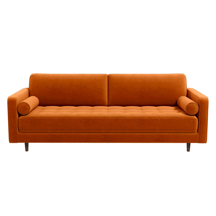 Anthony Burnt Orange Pillow Back Velvet Sofa Image 7