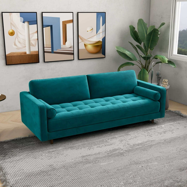 Anthony Teal Velvet Sofa Image 1