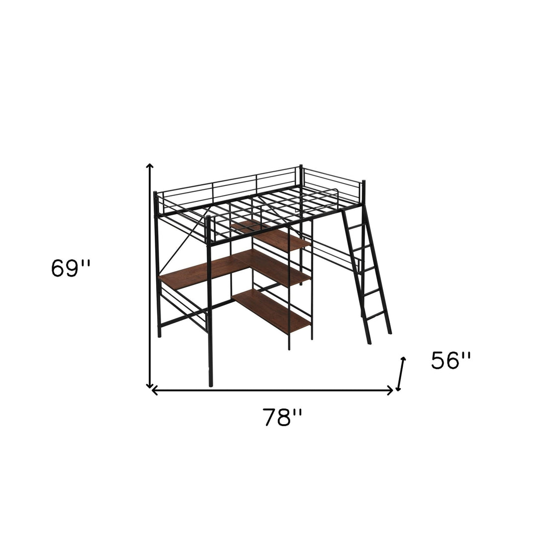 Black Twin Size Metal Loft Bed With Desk and Shelves Image 10