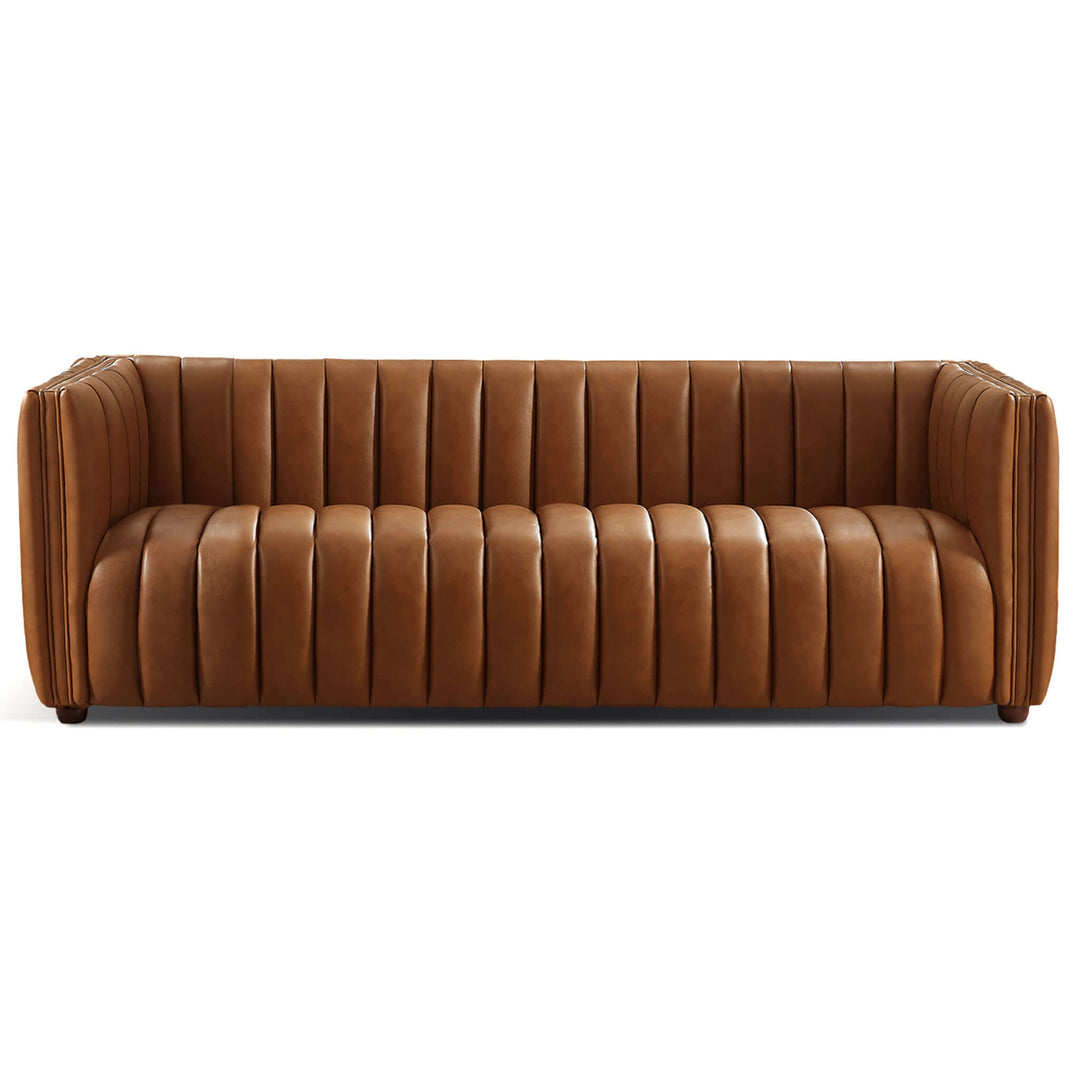 April Mid Century Modern Luxury Tight Back Tan Leather Couch Image 6