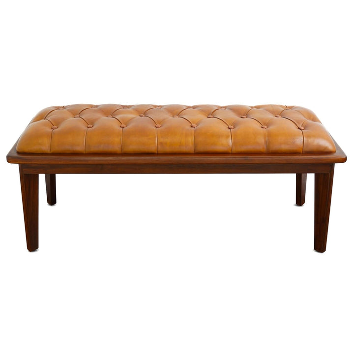 Arden Tan Leather Bench With Buttons Image 1