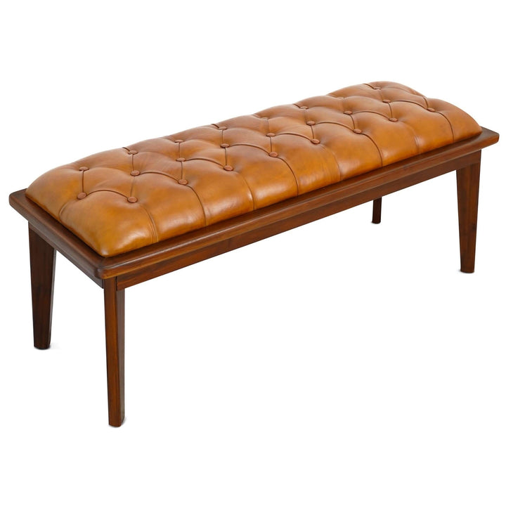 Arden Tan Leather Bench With Buttons Image 2