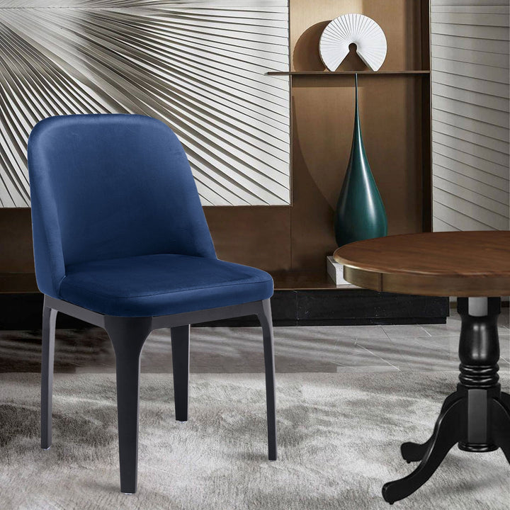 Blue And Black Velvet and Metal Dining Side Chair Image 3