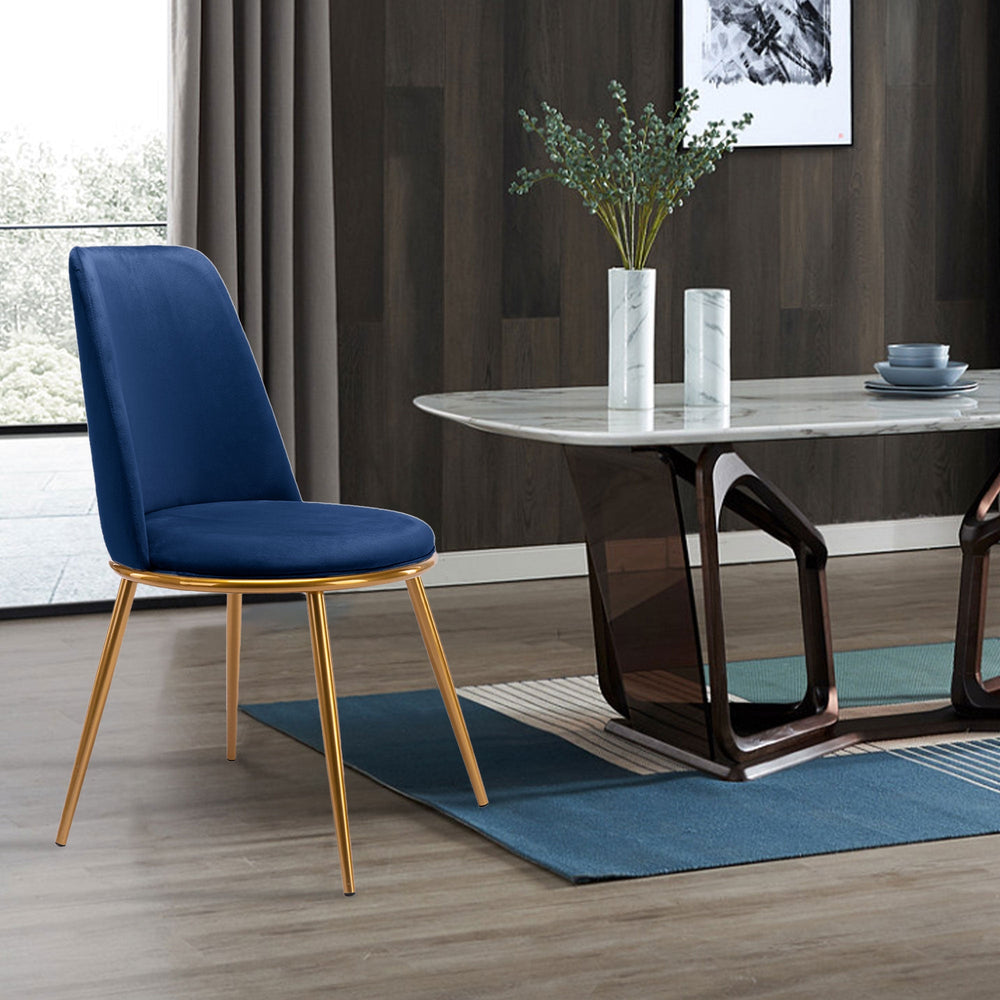 Blue And Gold Velvet and Metal Dining Side Chair Image 2