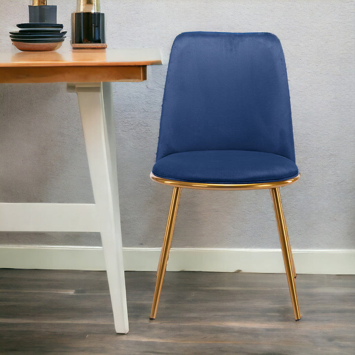 Blue And Gold Velvet and Metal Dining Side Chair Image 5