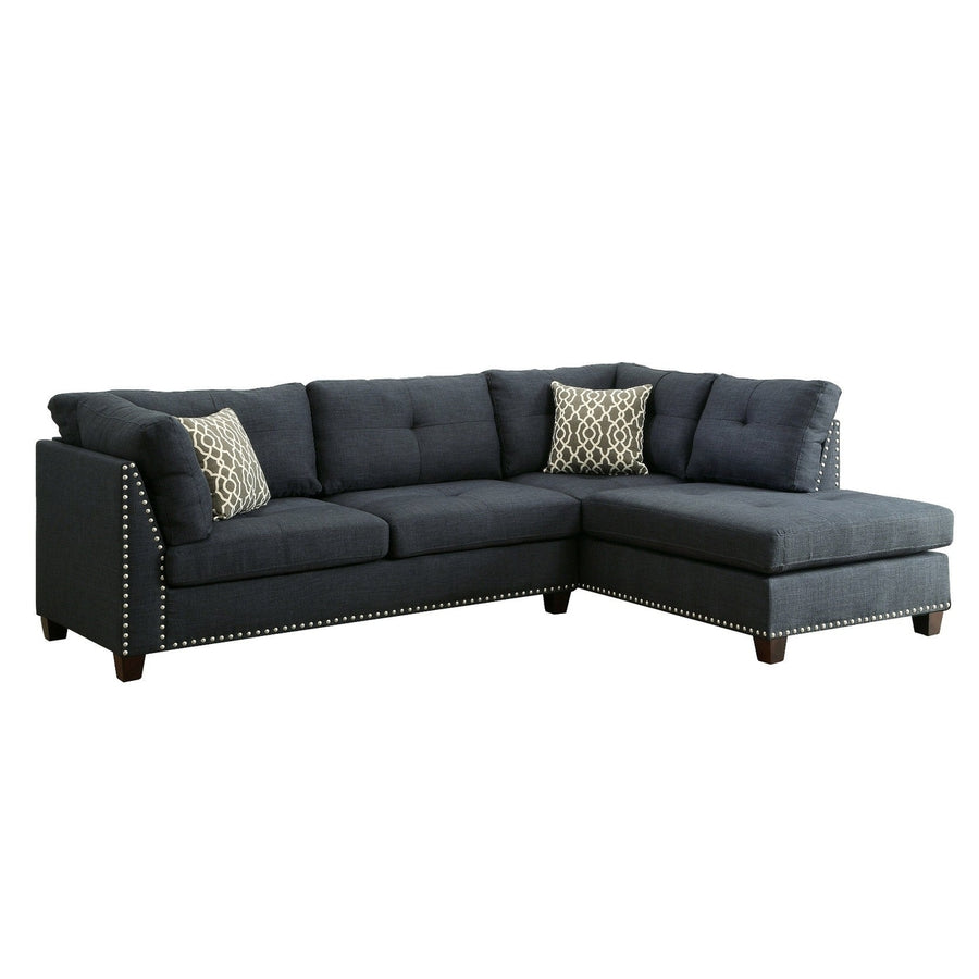 Blue Linen L Shaped Two Piece Sofa and Chaise Image 1