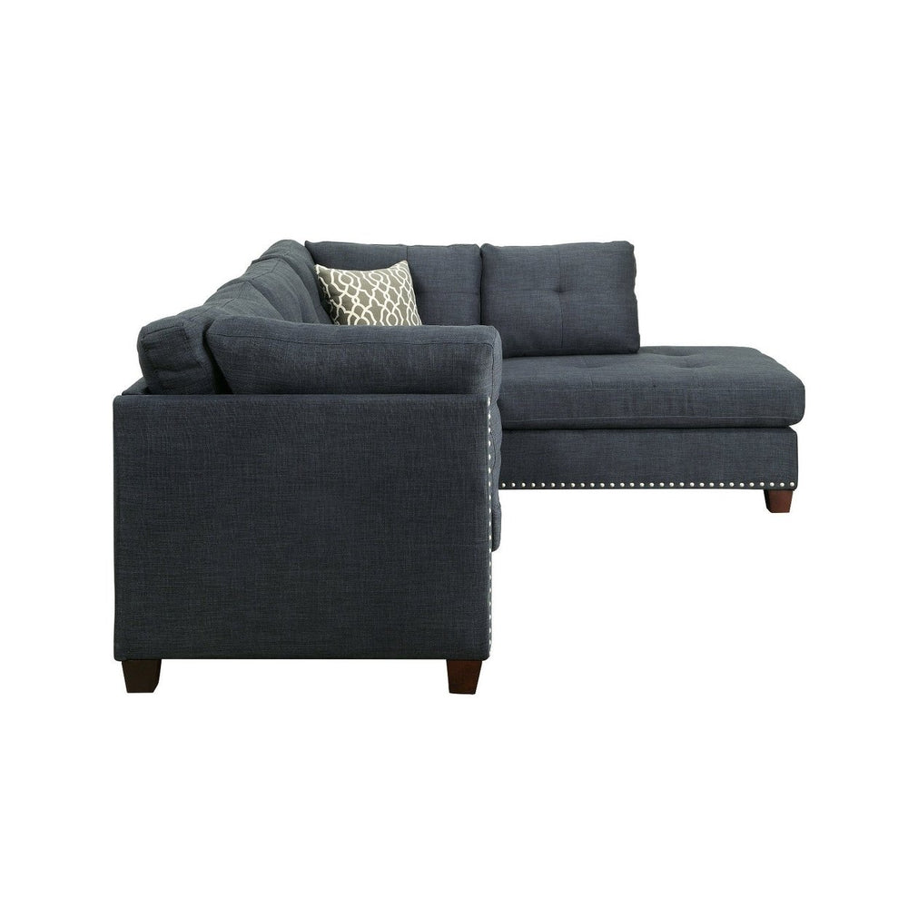 Blue Linen L Shaped Two Piece Sofa and Chaise Image 2