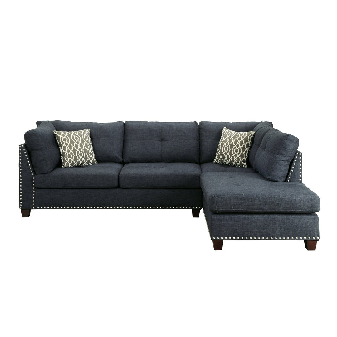 Blue Linen L Shaped Two Piece Sofa and Chaise Image 4