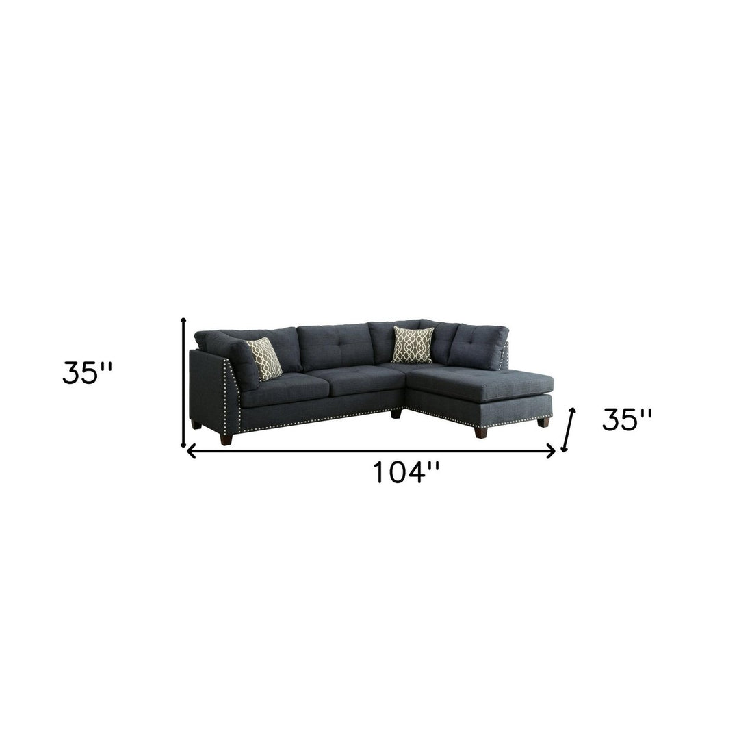 Blue Linen L Shaped Two Piece Sofa and Chaise Image 6