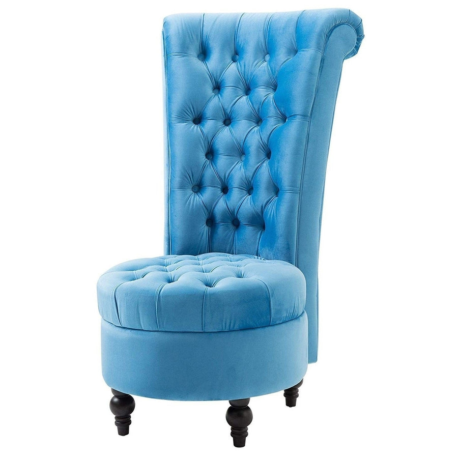 Blue Tufted High Back Plush Velvet Upholstered Accent Low Profile Chair Image 1