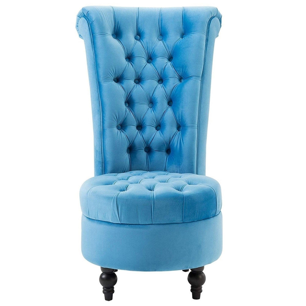 Blue Tufted High Back Plush Velvet Upholstered Accent Low Profile Chair Image 2