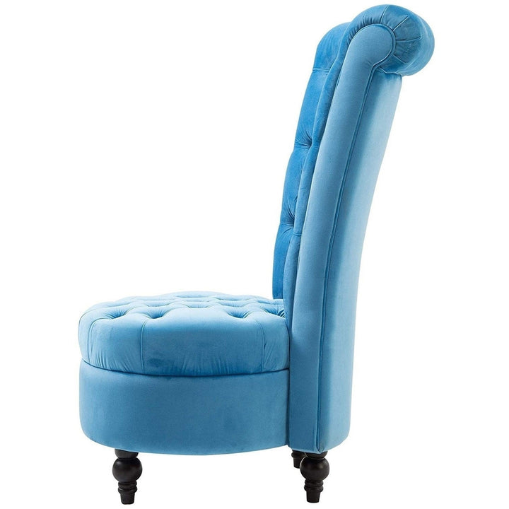 Blue Tufted High Back Plush Velvet Upholstered Accent Low Profile Chair Image 3