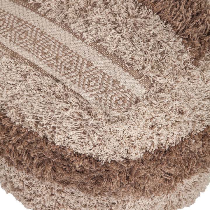 Boho Shaggy Khaki Textured Pouf Image 1