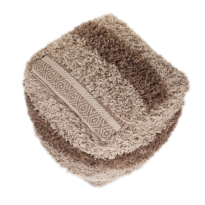 Boho Shaggy Khaki Textured Pouf Image 2