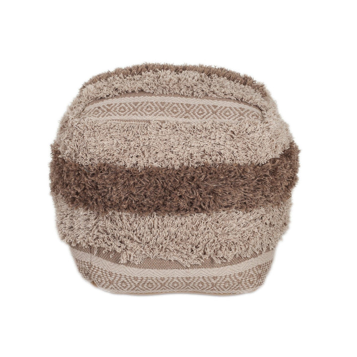 Boho Shaggy Khaki Textured Pouf Image 3