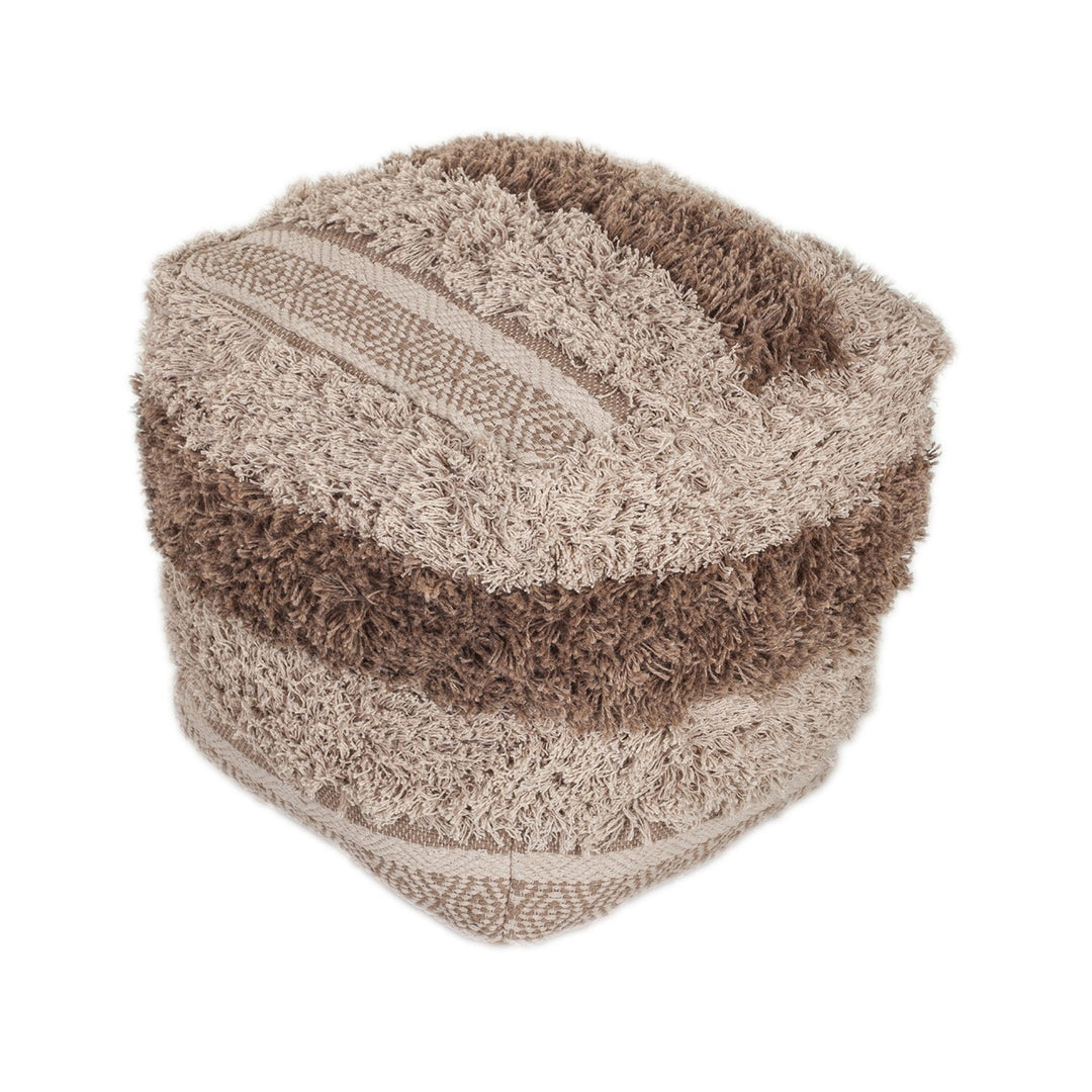 Boho Shaggy Khaki Textured Pouf Image 5