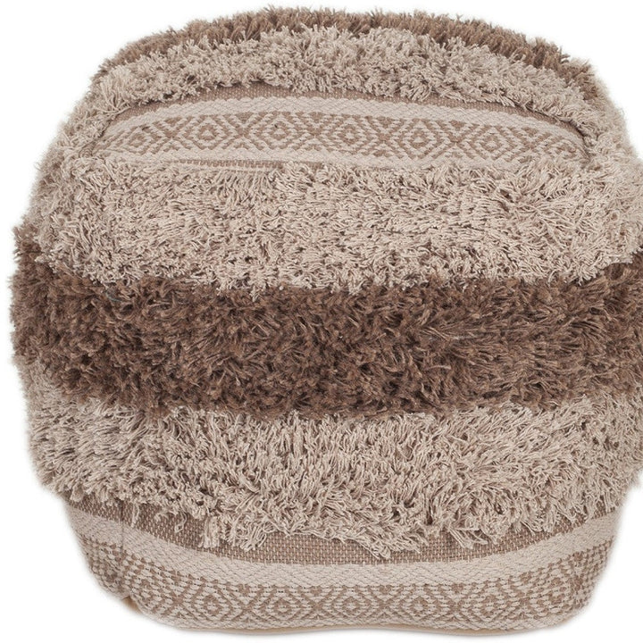 Boho Shaggy Khaki Textured Pouf Image 6