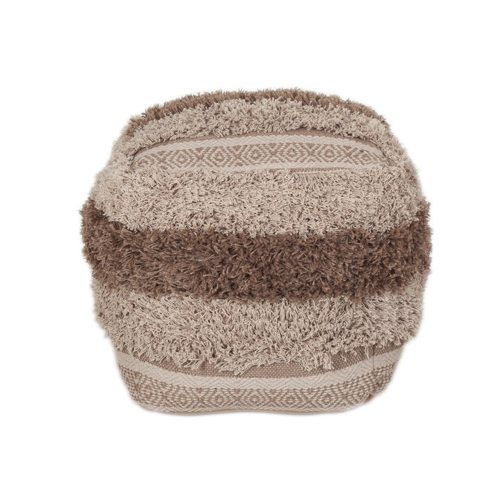 Boho Shaggy Khaki Textured Pouf Image 7