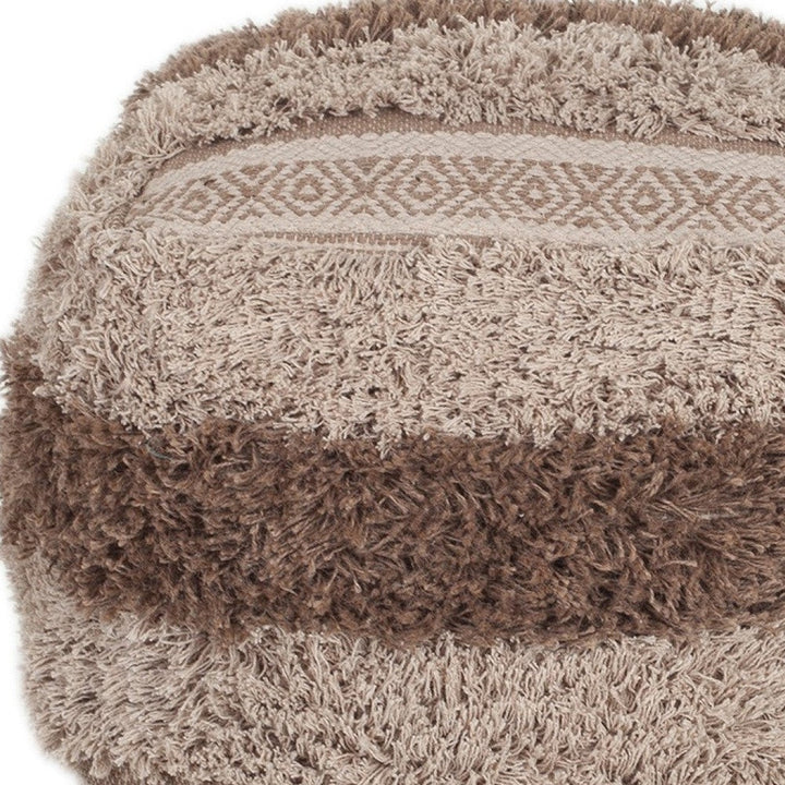 Boho Shaggy Khaki Textured Pouf Image 8