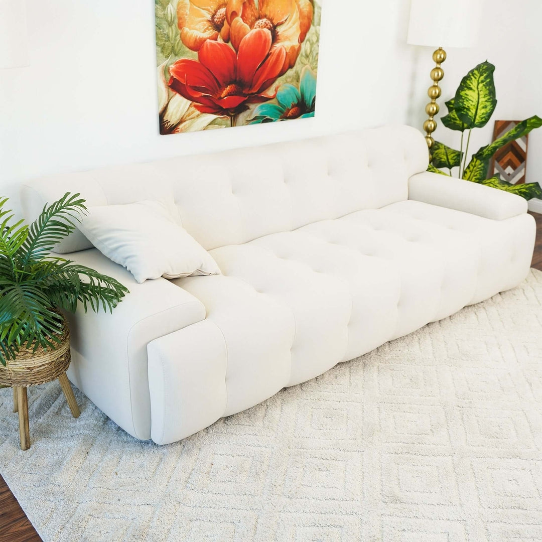 Brampton Mid Century 90 Inch Cream Velvet Sofa Image 6