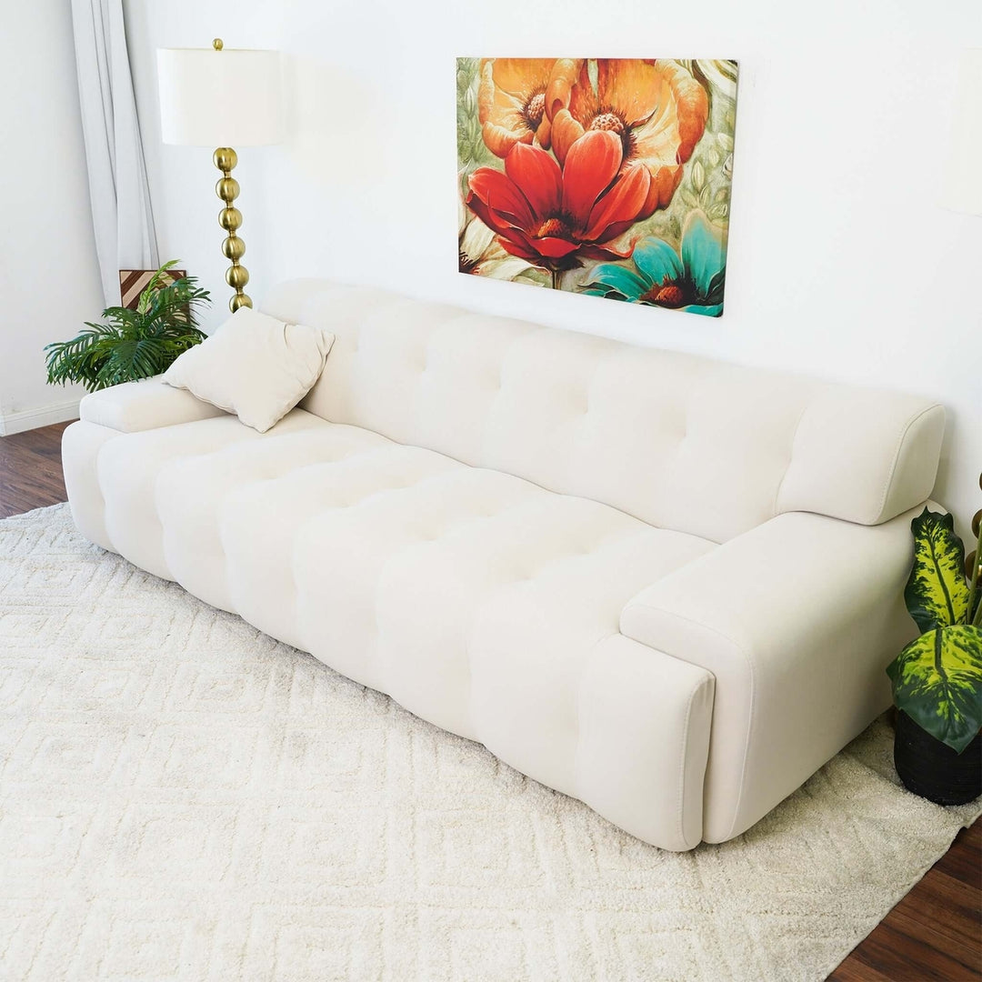 Brampton Mid Century 90 Inch Cream Velvet Sofa Image 7