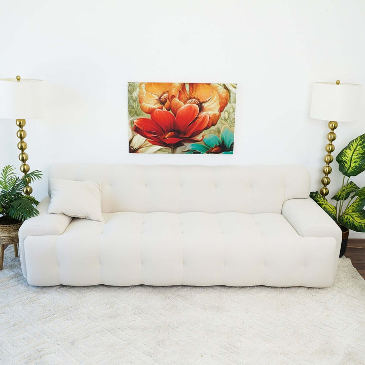 Brampton Mid Century 90 Inch Cream Velvet Sofa Image 8