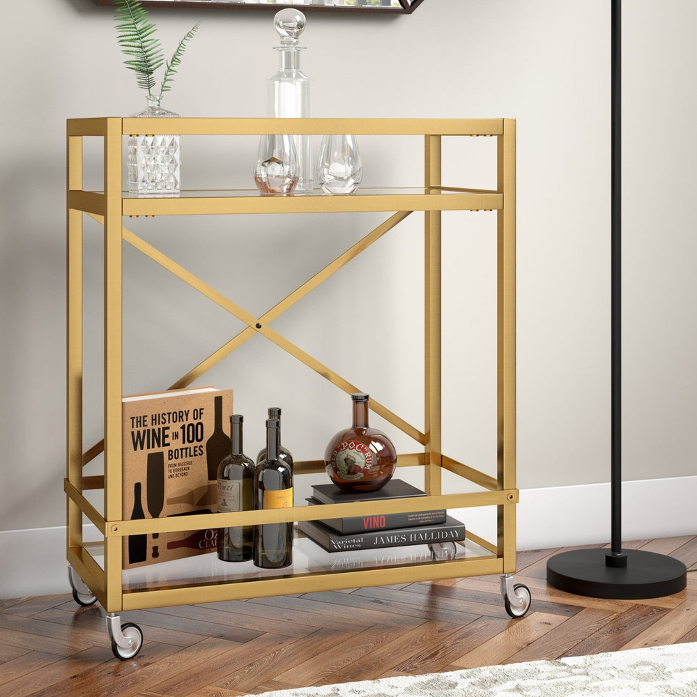 Brass Steel And Glass Rolling Bar Cart Image 2