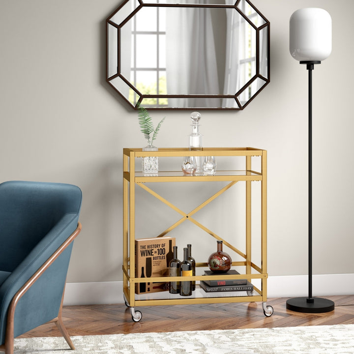 Brass Steel And Glass Rolling Bar Cart Image 5