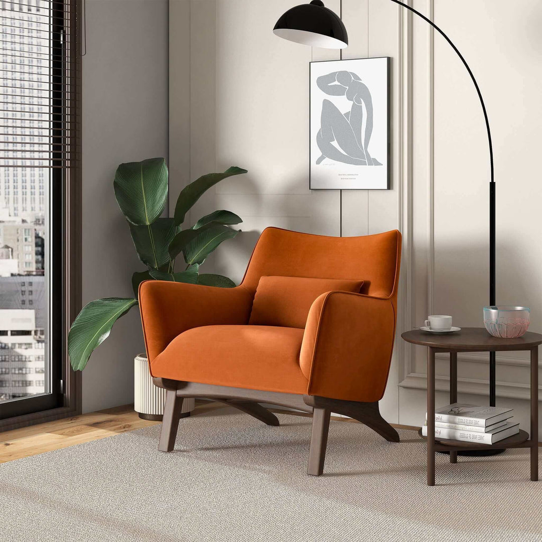 Brayden Mid Century Modern Burnt Orange Velvet Armchair Image 2