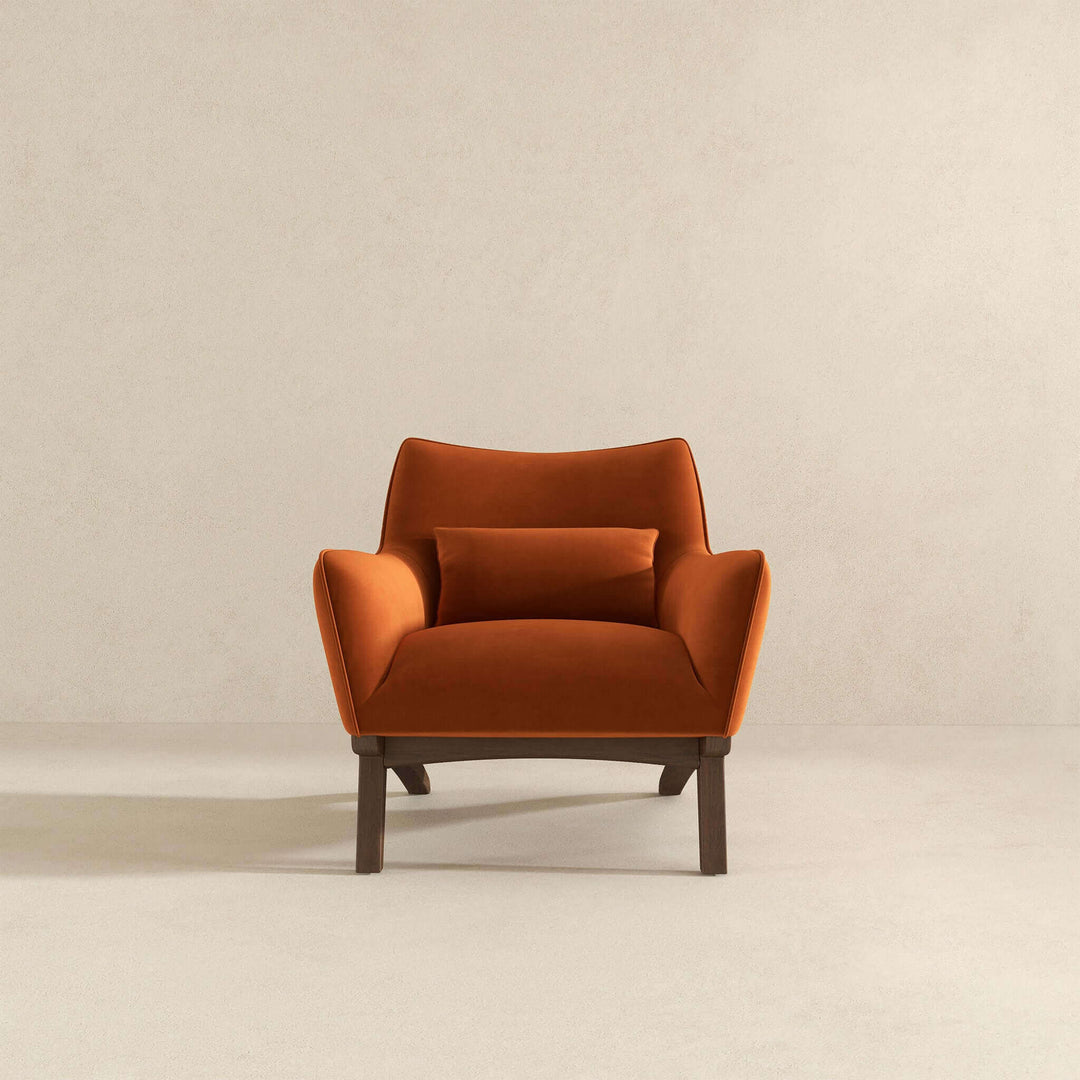 Brayden Mid Century Modern Burnt Orange Velvet Armchair Image 3