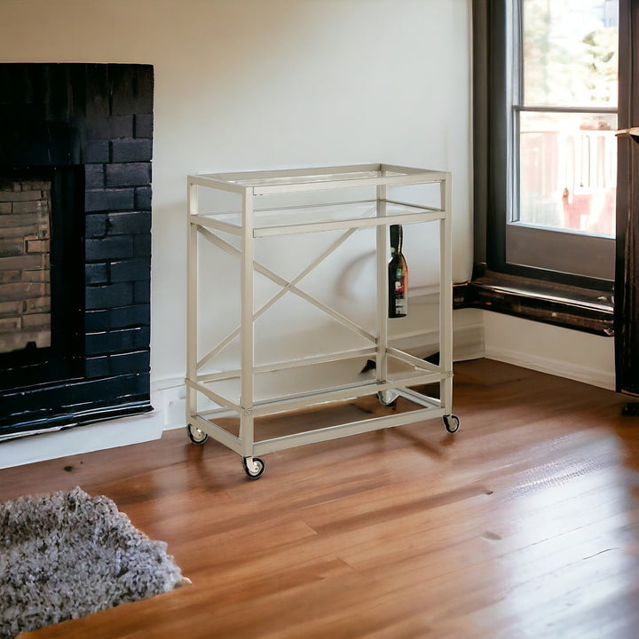 Brass Steel And Glass Rolling Bar Cart Image 7