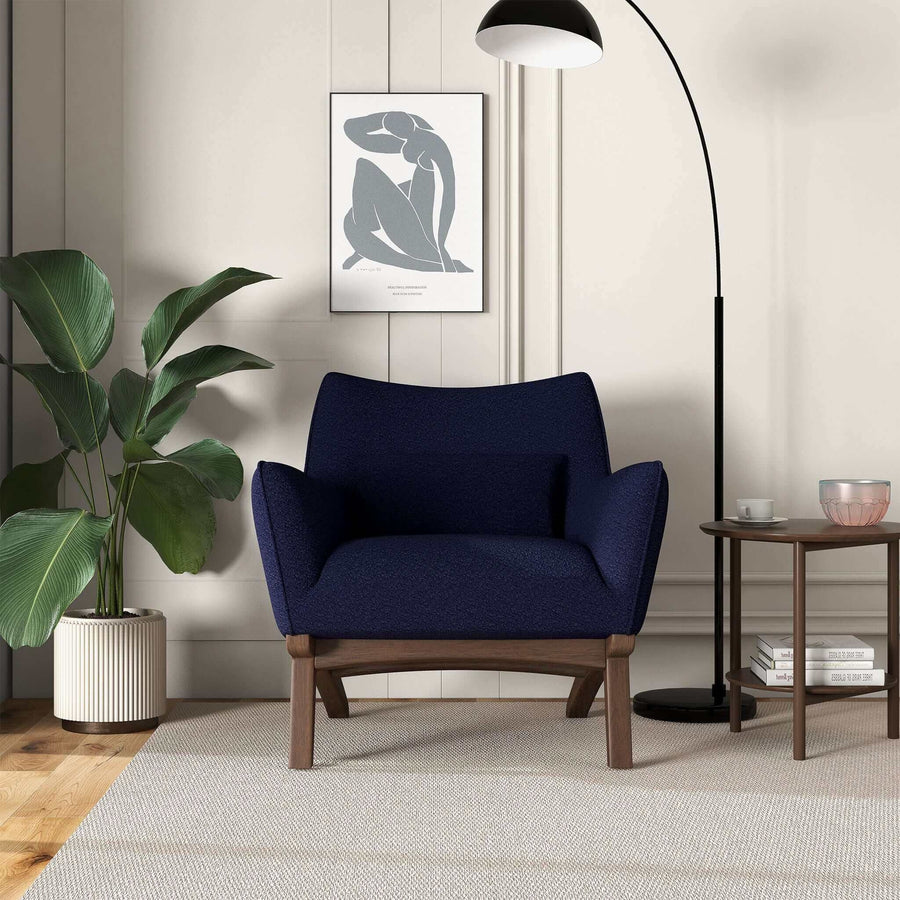 Brayden Mid Century Modern Dark Blue Boucle Armchair Image 1