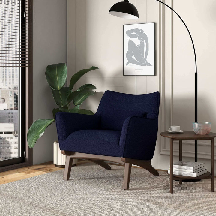 Brayden Mid Century Modern Dark Blue Boucle Armchair Image 2