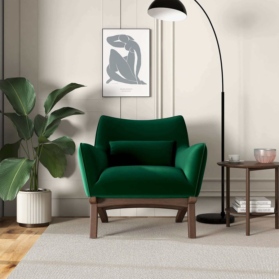 Brayden Mid Century Modern Dark Green Velvet Armchair Image 1