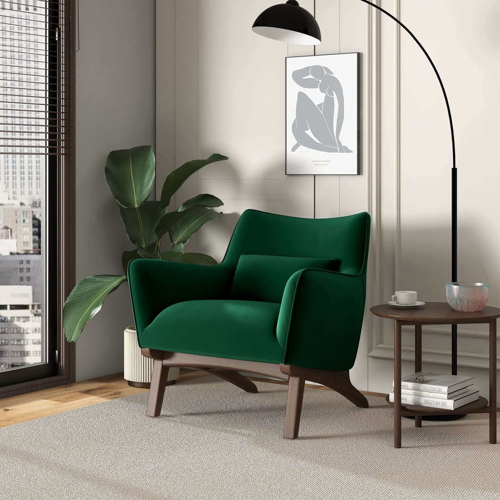 Brayden Mid Century Modern Dark Green Velvet Armchair Image 2