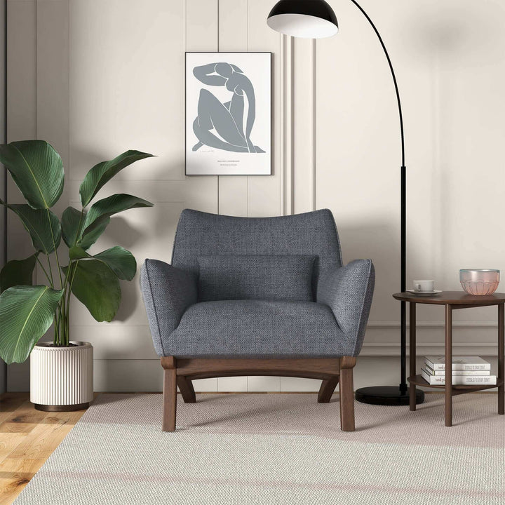 Brayden Mid Century Modern Sea Side Grey Linen Armchair Image 1