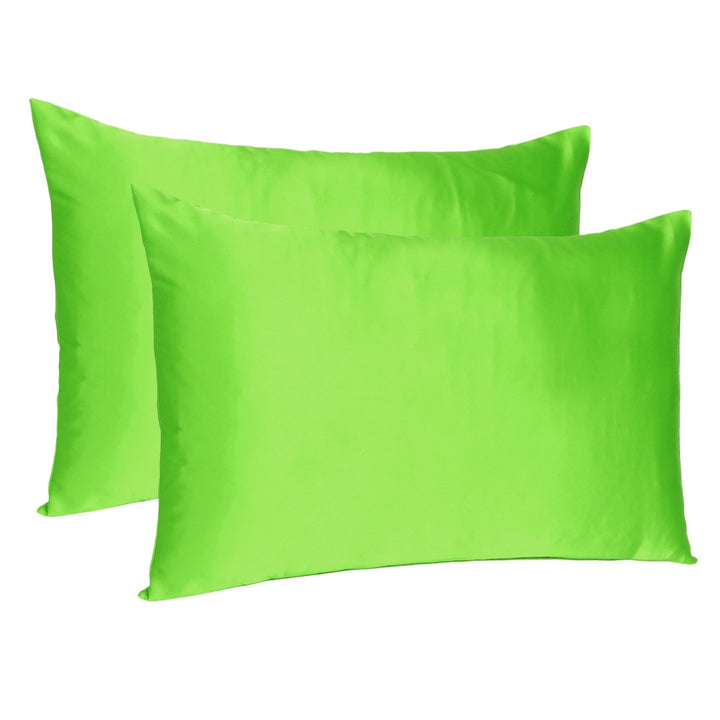 Bright Green Dreamy Set Of 2 Silky Satin King Pillowcases Image 1