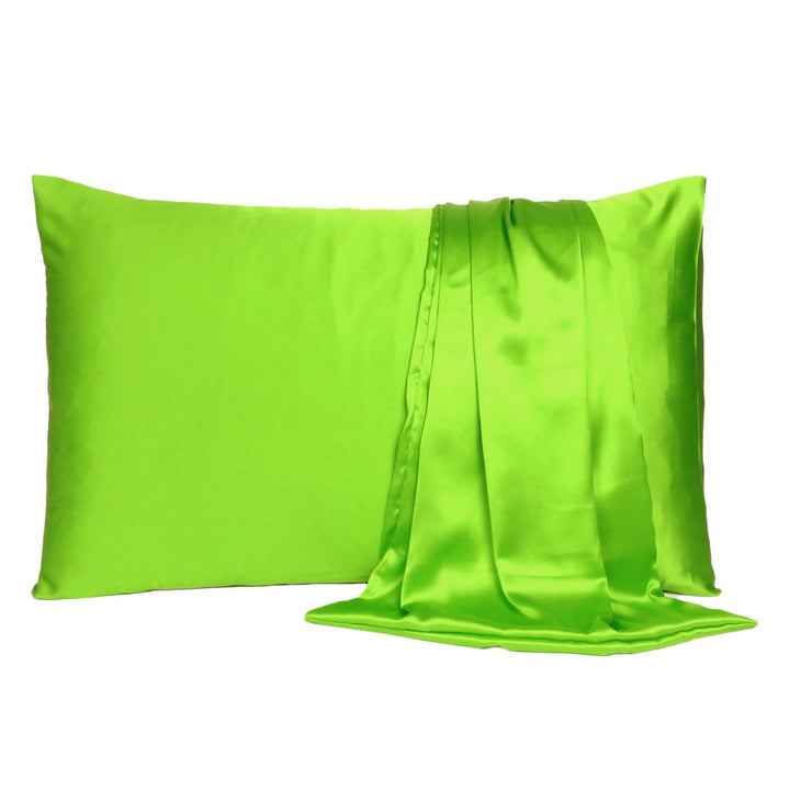 Bright Green Dreamy Set Of 2 Silky Satin King Pillowcases Image 2