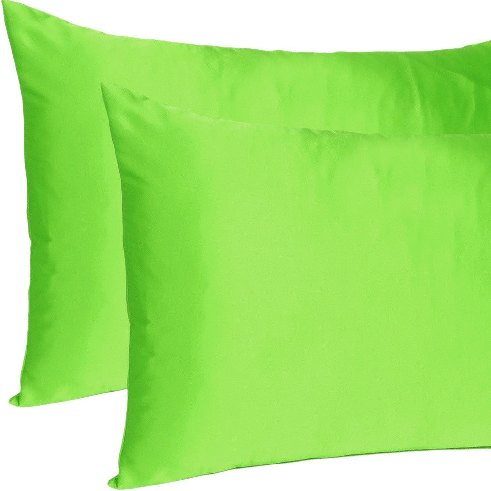 Bright Green Dreamy Set Of 2 Silky Satin King Pillowcases Image 8